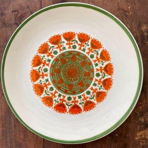 Vintage MCM Dancing Maidens Chop Plate: Green & Rust Serving Platter