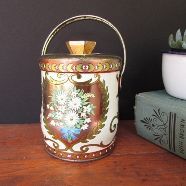 Vintage Flowered Tin Arabia Murray Allen Vintage Confection Tin Tin With Handle Made In England Collectible Tin