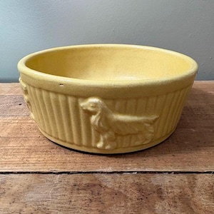 Yellow Ware Pottery Dog Bowl - Etsy