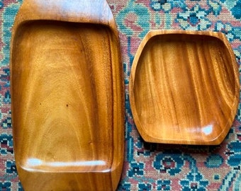 Teak Wooden Tray and Monkey Pod Dish Mid Century Modern MCM Decor