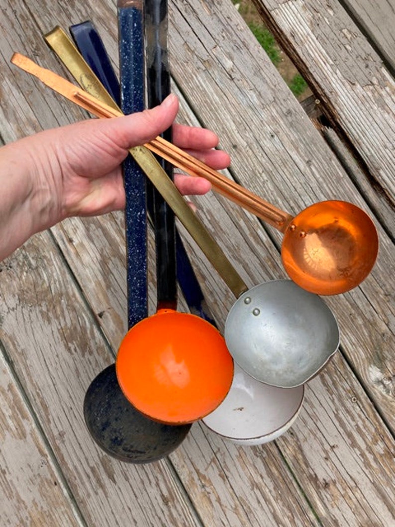 Vintage Ladle Or Dipper Copper Enamel Or Brass YOUR CHOICE Rustic Farmhouse Kitchen Decor image 2