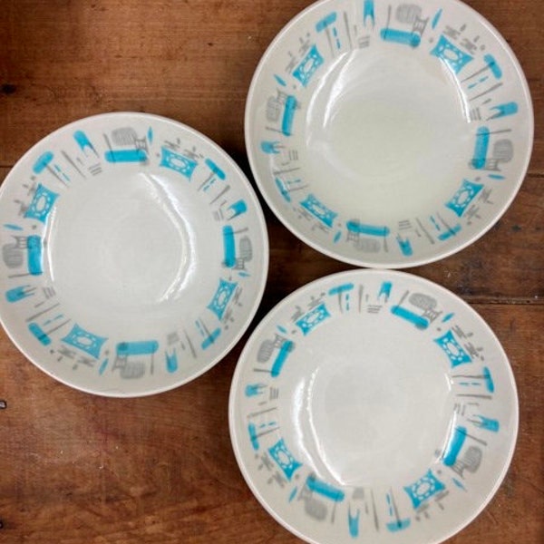 Blue Heaven Berry Bowls Set of (3) 5 3/4" Royal China Midcentury Atomic Age MCM Decor Retro Dinnerware