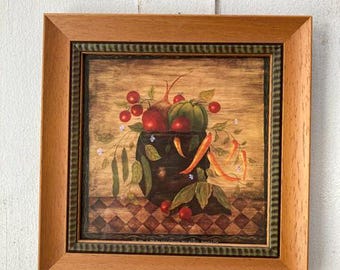 Vintage Framed Fruit Bowl Print: Valerie Evers Wenk Folk Art