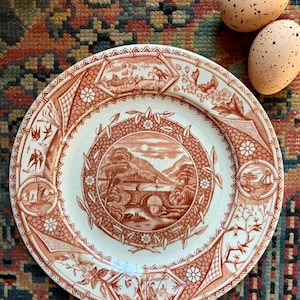 Brown Transferware Plate G W Turner & Sons Phileau Tunstall Aesthetic Movement Plate