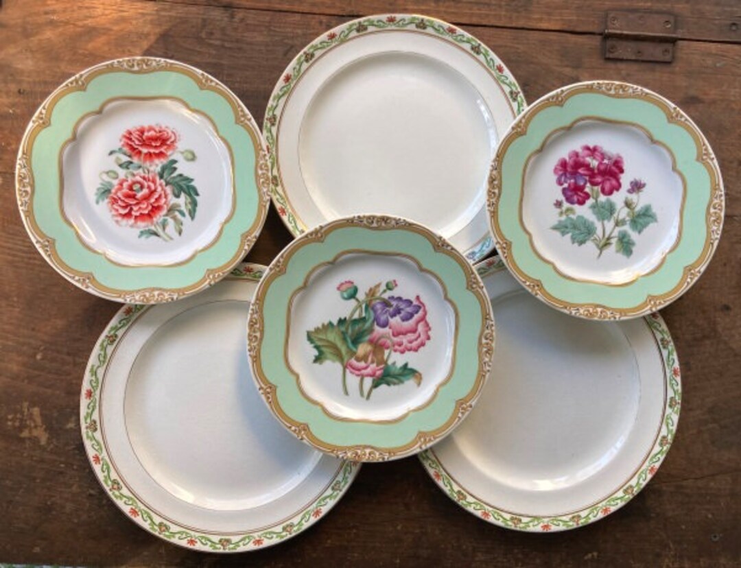 Vintage Mismatched Plates 3 Dinner Plates 3 Side Plates Art Nouveau