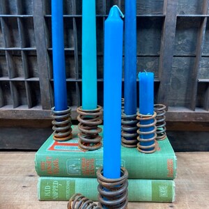 Rustic Metal Springs Primitive Candle Holders Or Rustic Display image 2