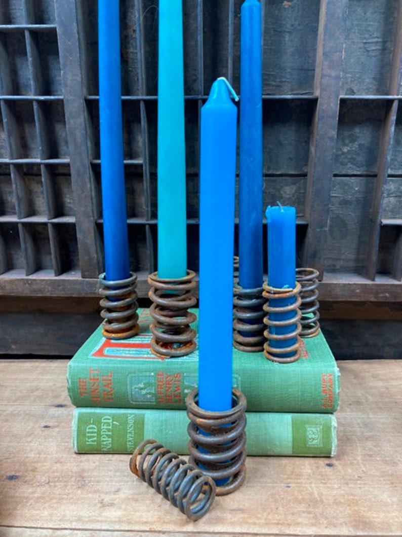 Rustic Metal Springs Primitive Candle Holders Or Rustic Display image 2
