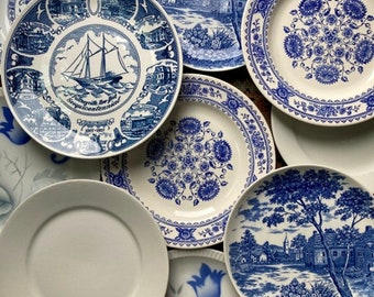 Vintage Blue White Plates Mismatched Plates Blue & White ChinaDinner Plate Size Your Choice Country Farmhouse Dining Or Kitchen Decor