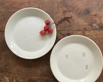 Antique White Ironstone Plates: Mellor & Co, Shabby Chic Farmhouse Decor (Set of 2)