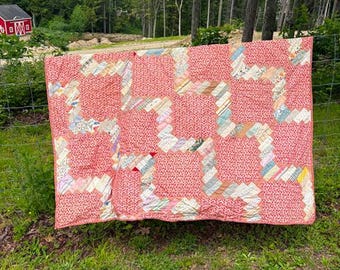 Vintage Small Twin Bed Quilt Or Lap Quilt Patchwork Hand-Made Country Farmhouse Decor Approx. 66" x 62"