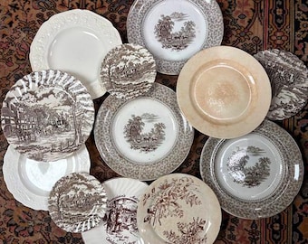 Mismatched Plates Brown Transferware Ironstone Plate Wall Decor Price Per Plate YOUR CHOICE
