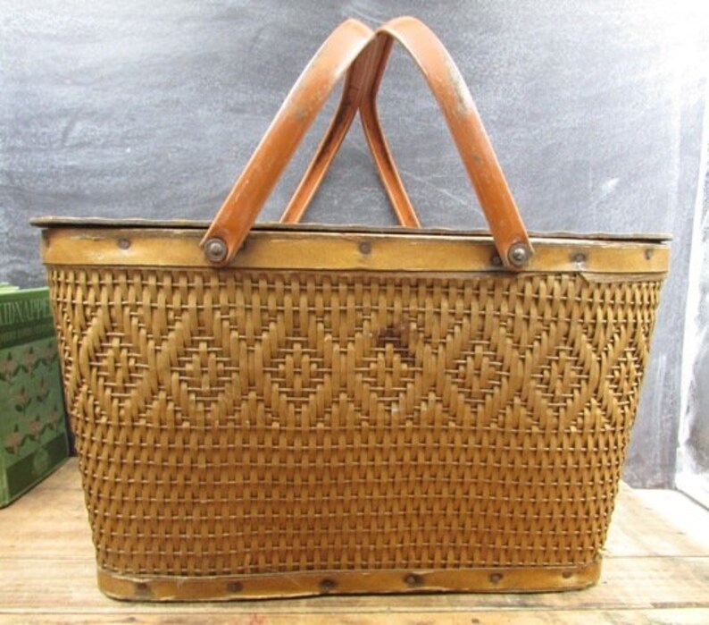 Large Picnic Basket Vintage Wooden Basket Red Man Quality Baskets Co