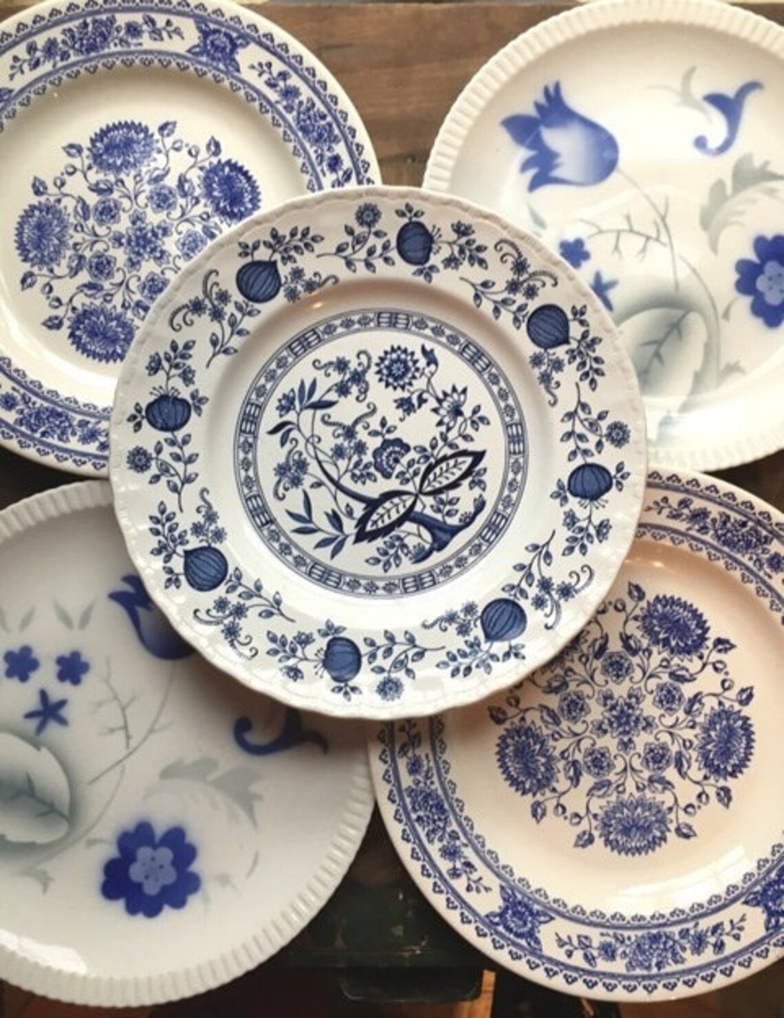 Blue White Dinner Plates Mismatched Blue Transferware Holiday Etsy