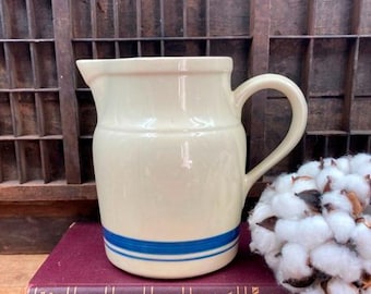 Vintage Roseville Pottery Pitcher: Blue Band Ceramic Farmhouse Jug