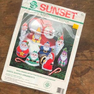 Vintage Sunset Counted Cross Stitch Christmas Ornaments Kit: Santa Set of 9