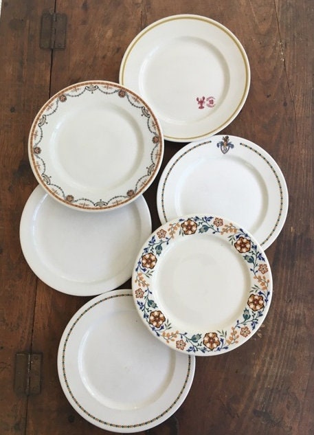 Mismatched Vintage Farmhouse Plates: Yellow & White Restaurant Or Diner China - YOUR CHOICE
