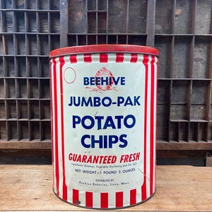 Vintage Beehive Potato Chips Tin: Jumbo-Pak Advertising Tin