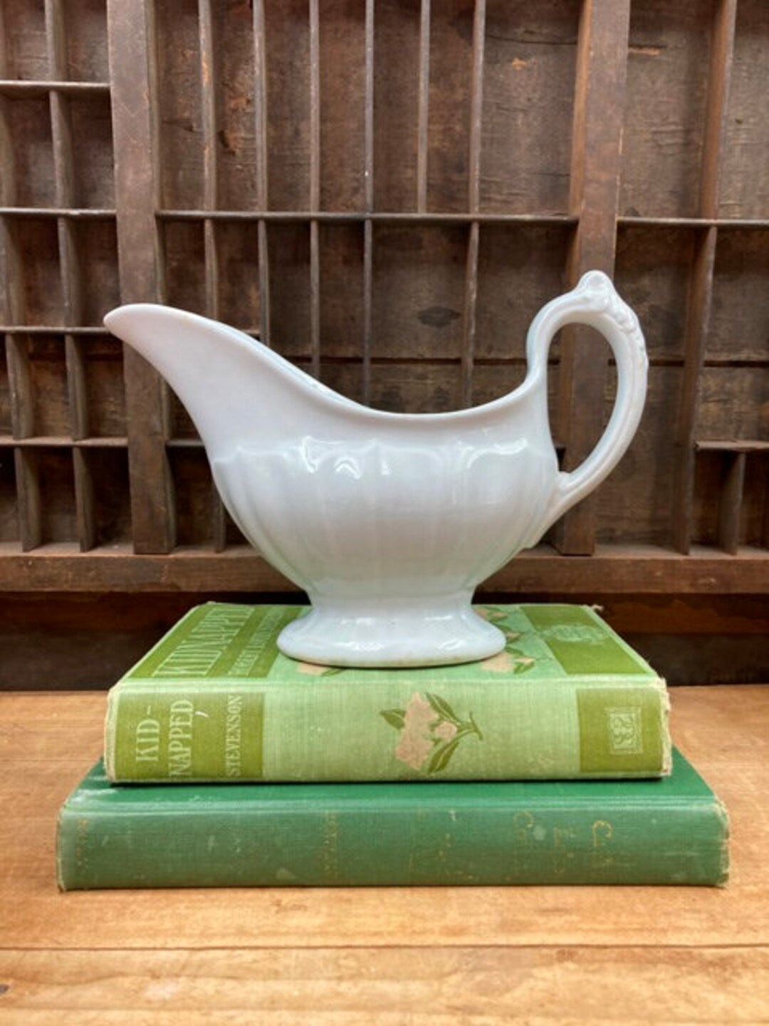 Ironstone Gravy Boat Vintage White Graniteware Antique Rustic Farmhouse