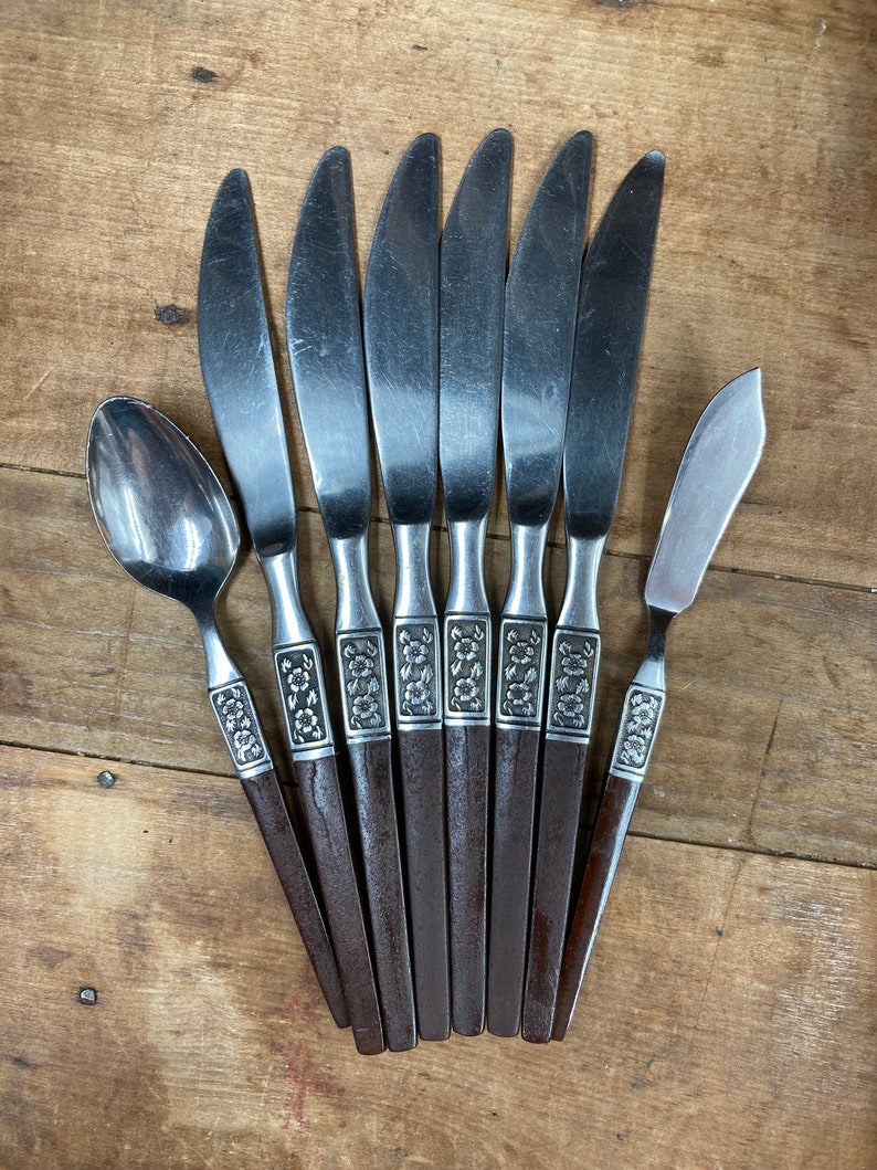 Vintage EKCO Eterna Flatware Wood Handle Silverware Etsy