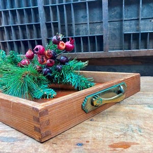 Vintage Mixed Wood Tray: Brass Handles, Dovetailed Joints, MCM Decor