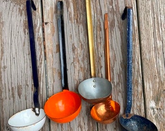 Vintage Ladle Or Dipper Copper Enamel Or Brass YOUR CHOICE Rustic Farmhouse Kitchen Decor