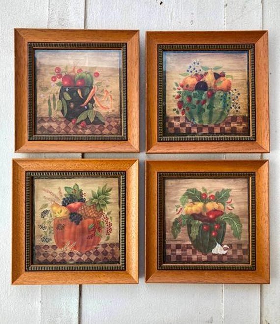 Berry Verrine 絵画 サイン付き。 Vintage Framed Fruit Bowl Print: Valerie Evers Wenk Folk Art