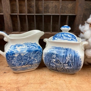Vintage Liberty Blue Sugar and Creamer Set: Historic Colonial Transferware