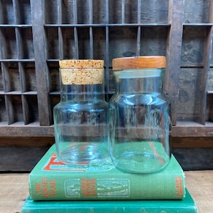Vintage 1970s Glass Canisters: Wood & Cork Top Retro Kitchen Storage