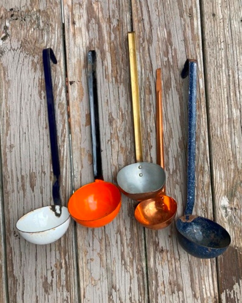 Vintage Ladle Or Dipper Copper Enamel Or Brass YOUR CHOICE Rustic Farmhouse Kitchen Decor image 9