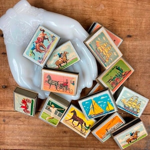 Vintage Ohio Blue Tip Matchbox: 1963 Graphics - Train, Ship, Horses