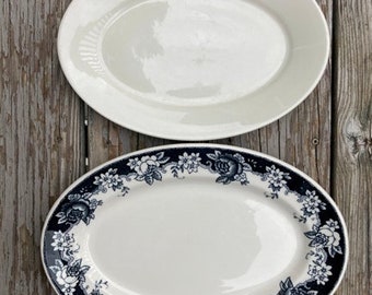 Mismatched Platters Set of Two Ironstone & Restaurant Ware Platter Black and White Bailey Walker and Homer Laughlin
