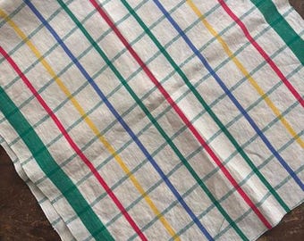 Vintage Linen Tea Towel Colorful Stripes Midcentury Rustic Farmhouse Country Kitchen Decor UNFINISHED Fabric