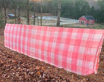 Vintage Pink Plaid Wool Camp Blanket: 1950s Rustic Farmhouse Style (72" x 144")