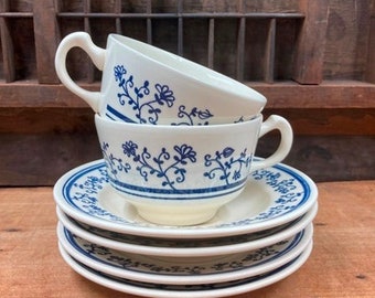 Vintage Blue White Teacup Saucers And Small Plates Homer Laughlin