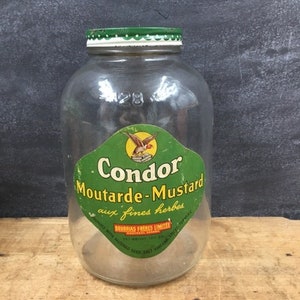 Antique Condor Mustard Jar: Montreal Advertising Label, 130 oz