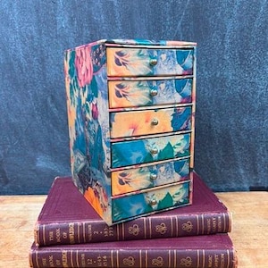 Vintage Floral Paper Covered Box of Drawers Cottage Core Grandma Chic 1980s Jewelry or Trinket Box 1970s Boho Or Bohemian Decor