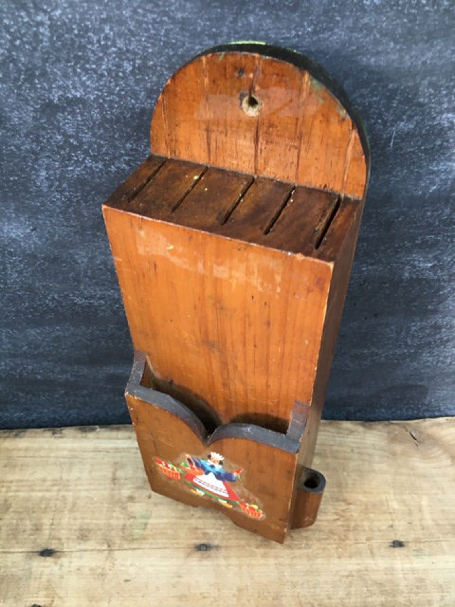 Vintage Wooden Knife Holder With Notepad and Pen Holder Rustic Etsy