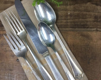 Mismatched Silverware Place Setting Fork Knife Spoon Set Christmas or Holiday Dinner Table Decor