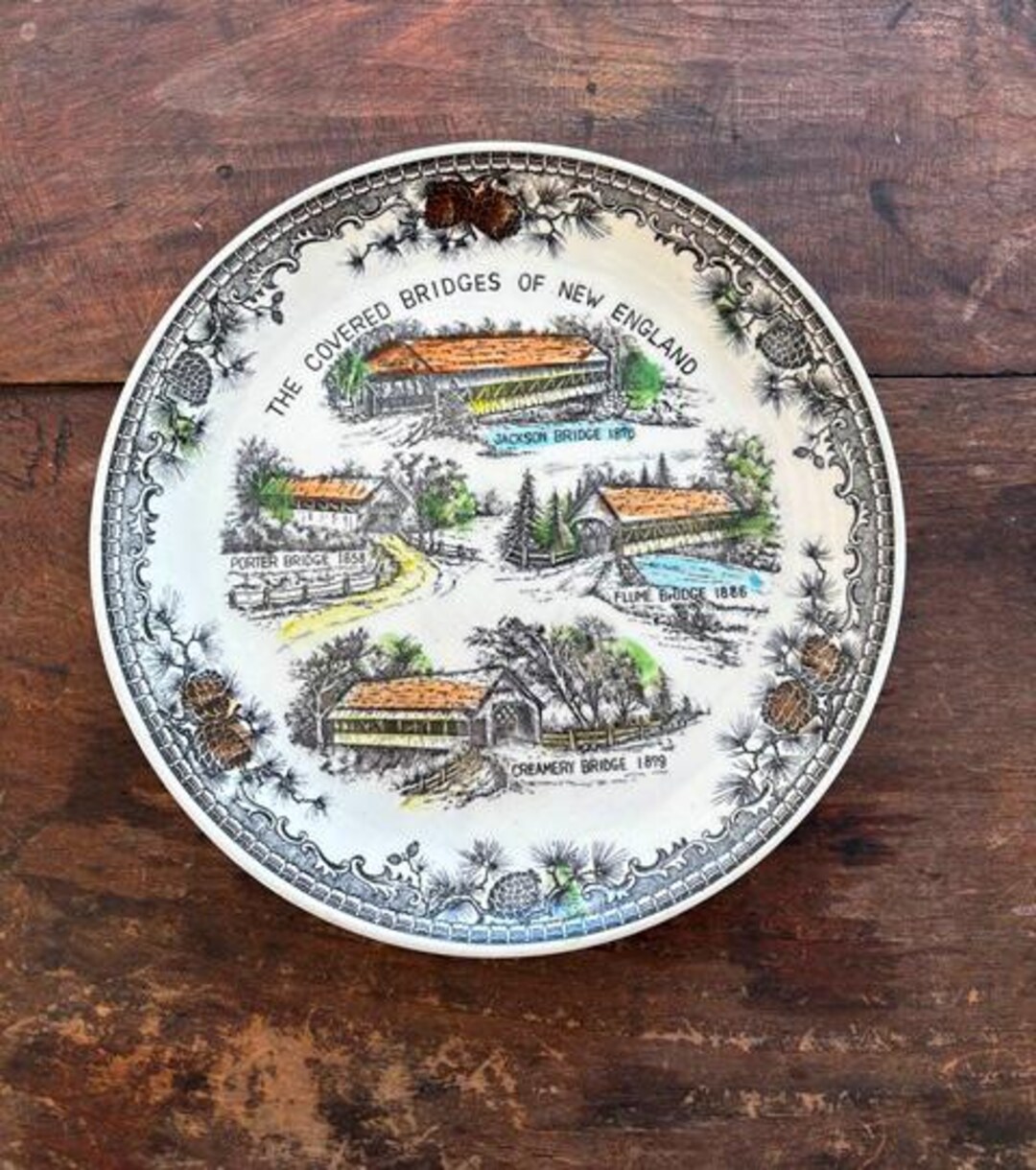 Vintage Covered Bridges Souvenir Plate: New England Retro Kitchen Decor ...