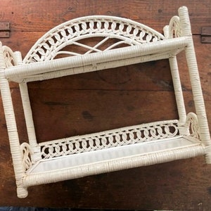 Vintage White Wicker Shelf Countertop or Wall Storage Bohemian Or Eclectic Boho Decor