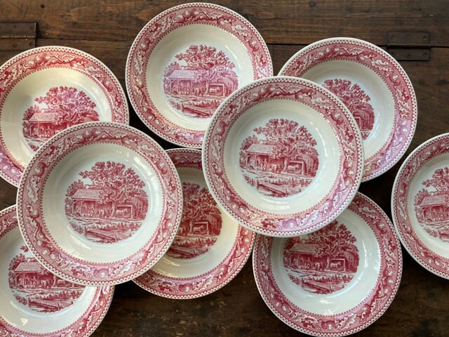 Red Transferware Bowl: Royal Ironstone Memory Lane Cereal Soup Bowl