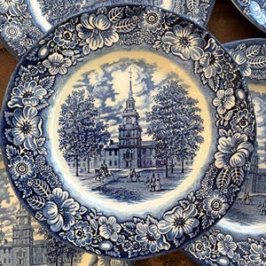 Vintage Liberty Blue Dinner Plate: Independence Hall Staffordshire Ironstone