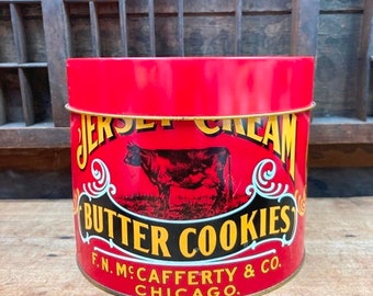 Vintage Jersey Cream Butter Cookies F N McCafferty & Co Chicago Red Gold Retro Tin Canister Storage Tin Reproduction