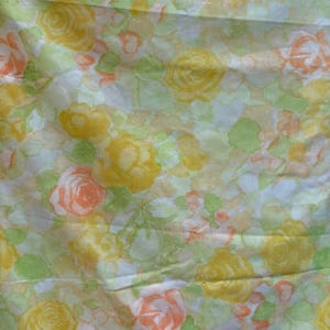 Vintage Cannon (2) Twin FLAT Sheets Yellow Multi Floral Sheet PLUS (1) Pillowcase Cannon Royal Family Cotton Polyester Blend No Iron Sheets
