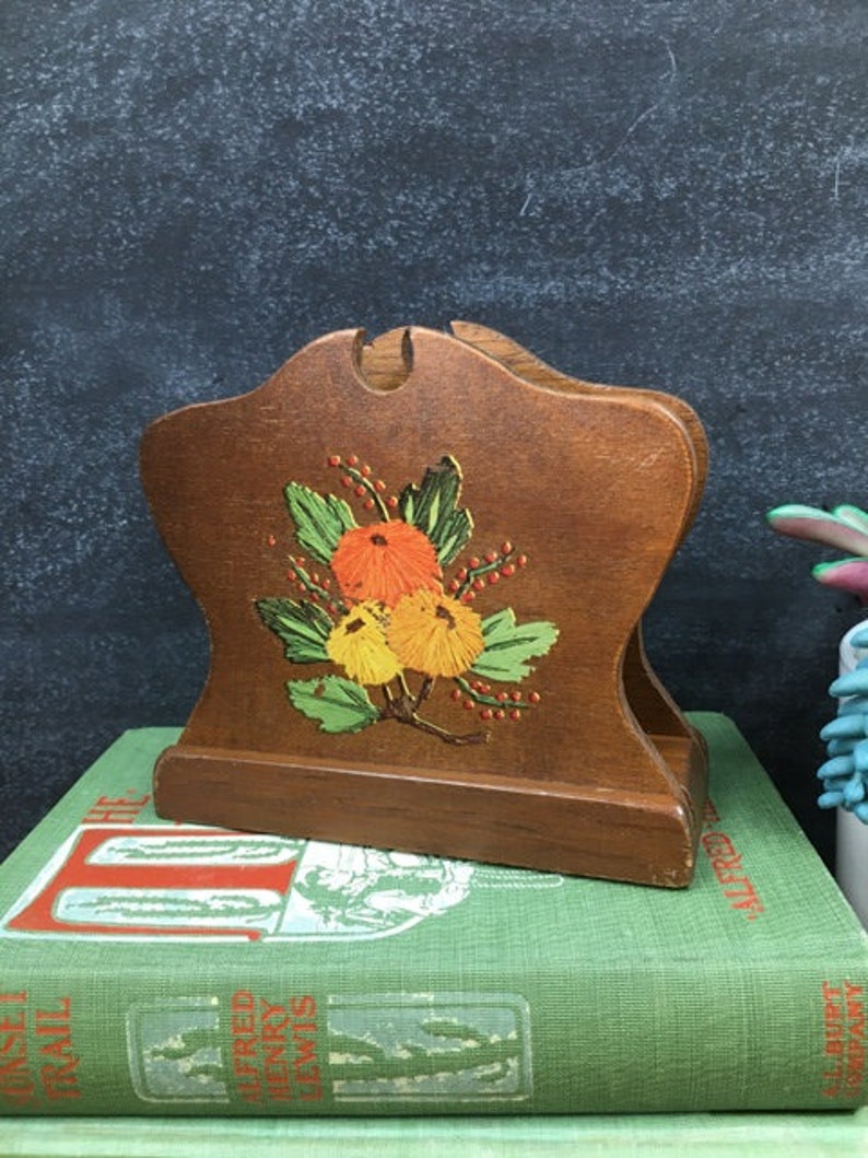 Vintage Napkin Holder Wooden Kitschy Decal Kitchen Paper Etsy