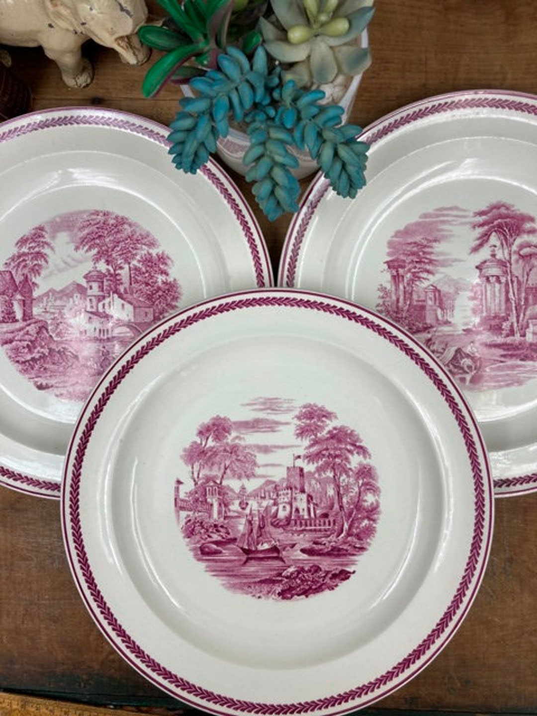 Vintage Wedgwood Etruria Dinner Plates: Mulberry Transferware, Set of 3 ...