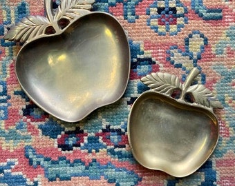 Vintage Brass Apple Dishes Set of 2 Trinket, Coin or Ring Dish Liards Ltd Made in India Midcentury MCM Home Decor Solid Brass