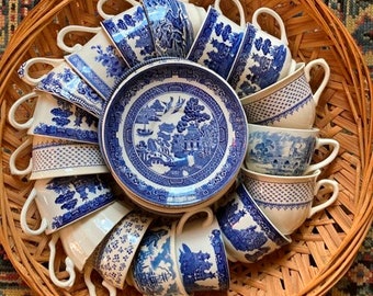 Mismatched Tea Cups Blue White Transferware Churchill Johnson Brothers Willow Ware Blue Danube Mason Louise Pattern Collection YOUR CHOICE!