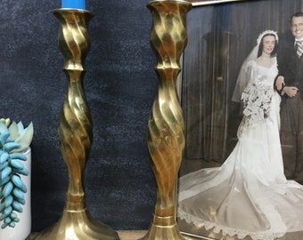 Brass Candlestick Pair Vintage Candlestick Holders Mid Century Modern Home Decor