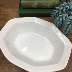 White Oval Bowl English Ironstone W Adams Micratex Empress Pattern White Farmhouse Decor